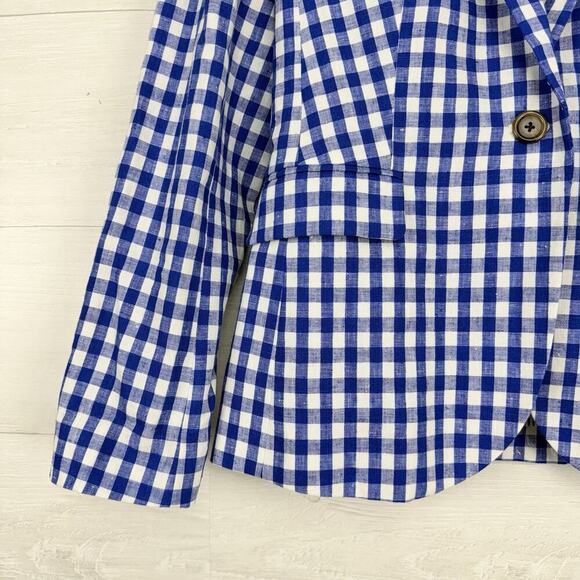 J.Crew Campbell Linen Blazer‎ Size 4 Gingham Blue Casual Office Career Preppy - Picture 5 of 16